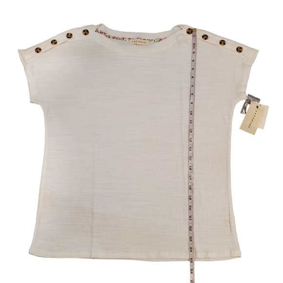 Retrology White Button-Shoulder Short Sleeve Top Medium - Picture 6 of 12